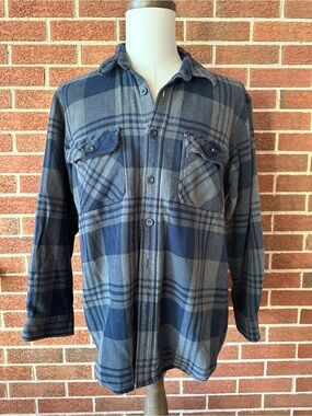 Outdoor Life Mens Flannel Plaid Button-Up Shirt Long Sleeve Blue Gray, XL
